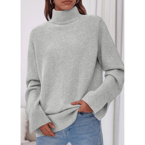 Women's Turtleneck Sweater Fall Casual Ribbed Long Sleeve Chunky Knit - Picture 4 of 5